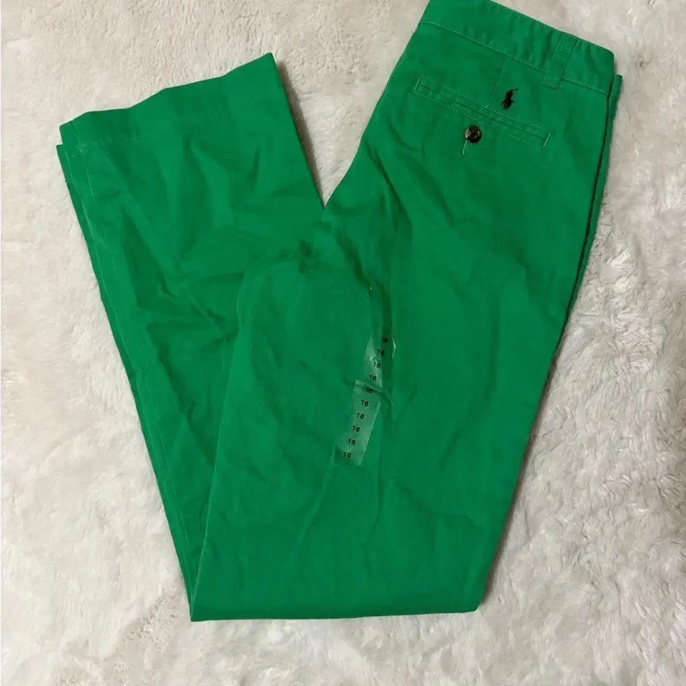 Polo Ralph Lauren Youth Boys Chino Pants Flat Front Green-Blue Pony
